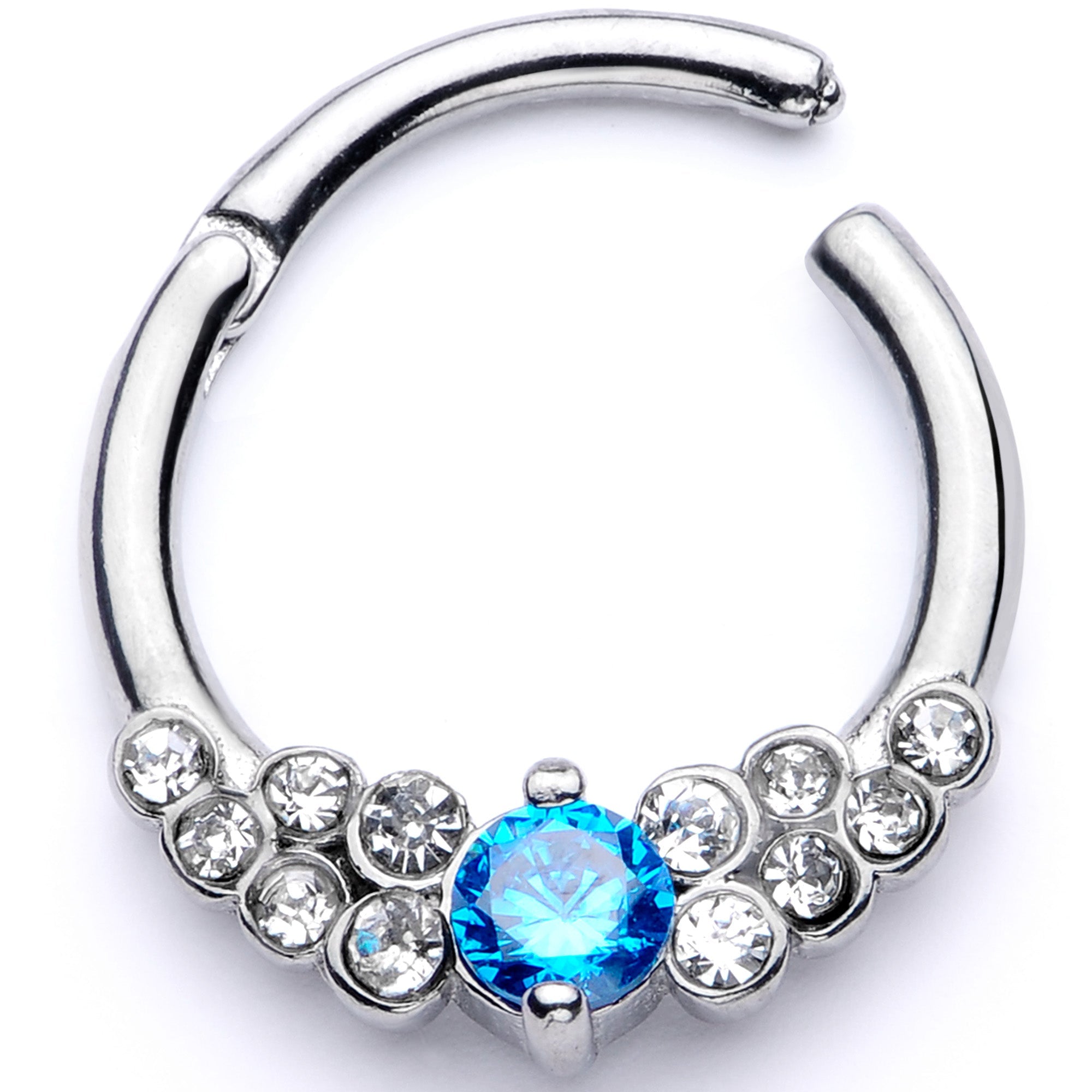 16G 3/8 Clear Blue CZ Gem Arc Hinged Segment Ring