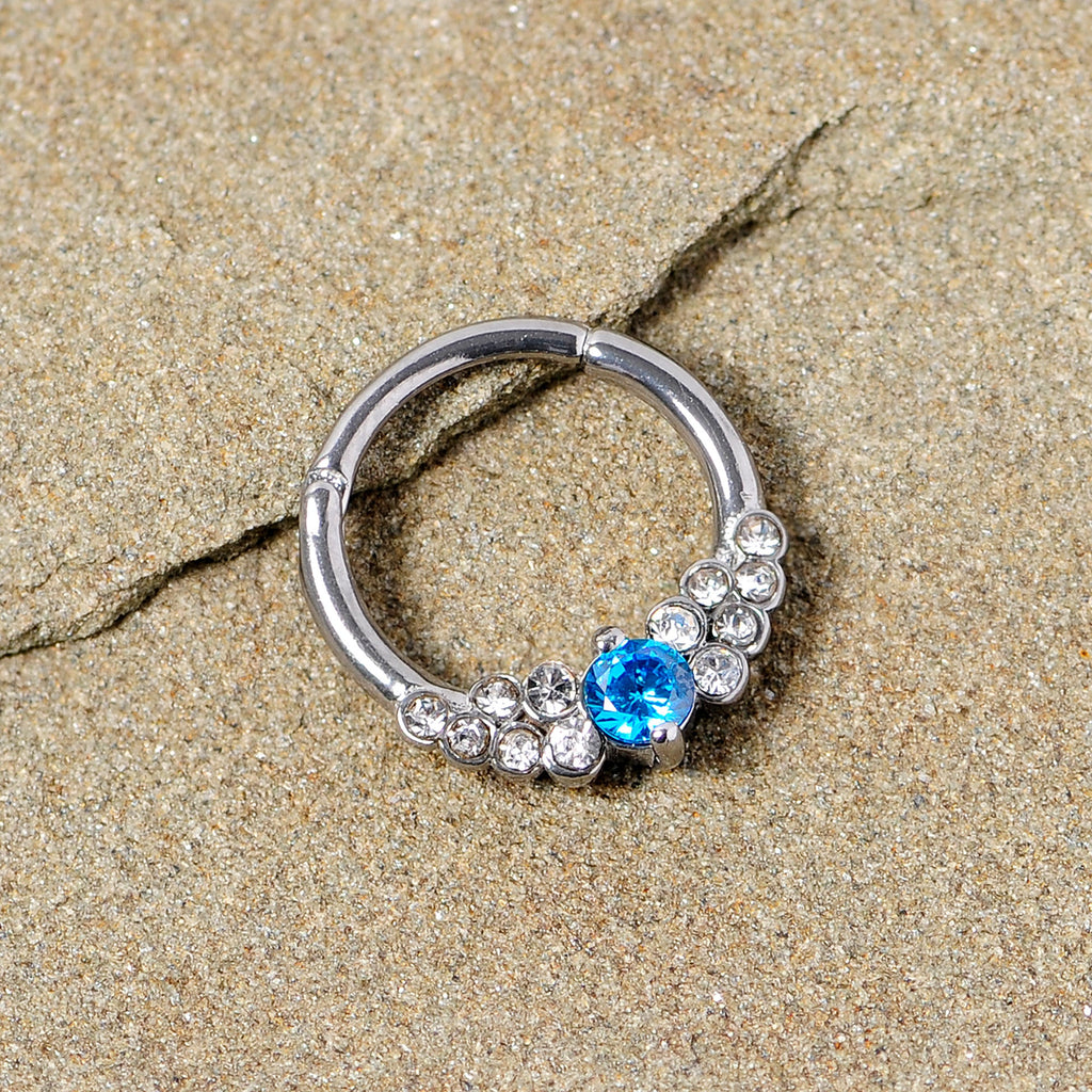 16G 3/8 Clear Blue CZ Gem Arc Hinged Segment Ring