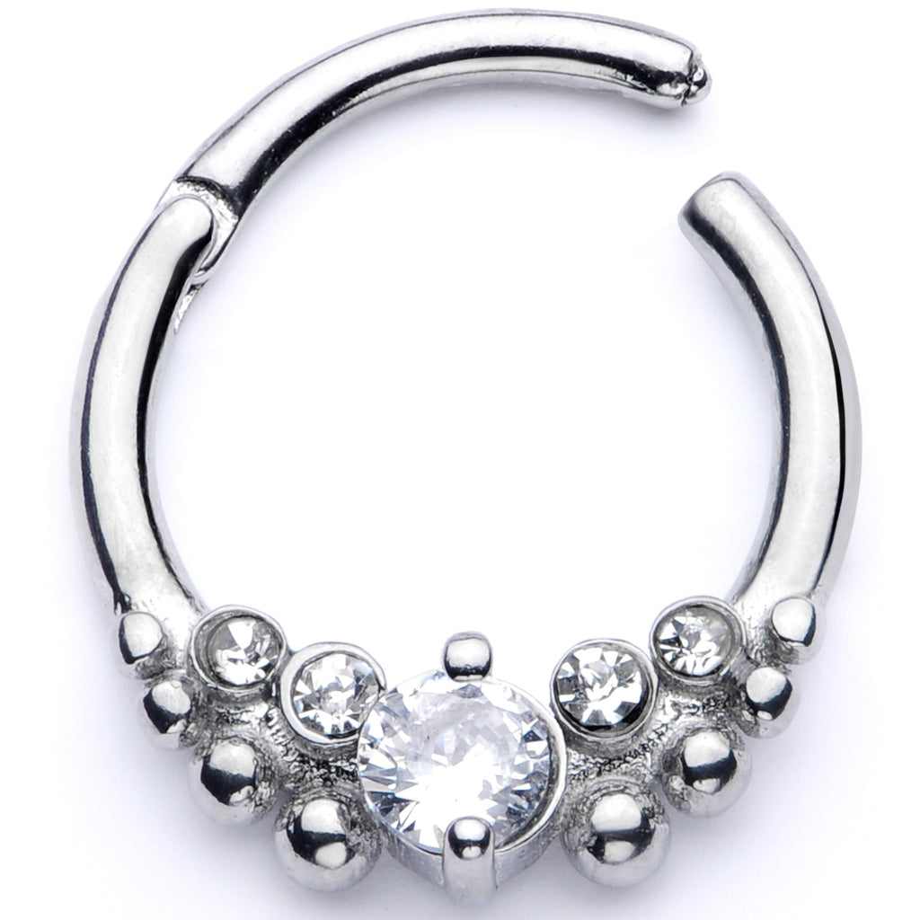 16G 3/8 Clear CZ Gem Classy Circles Hinged Segment Ring