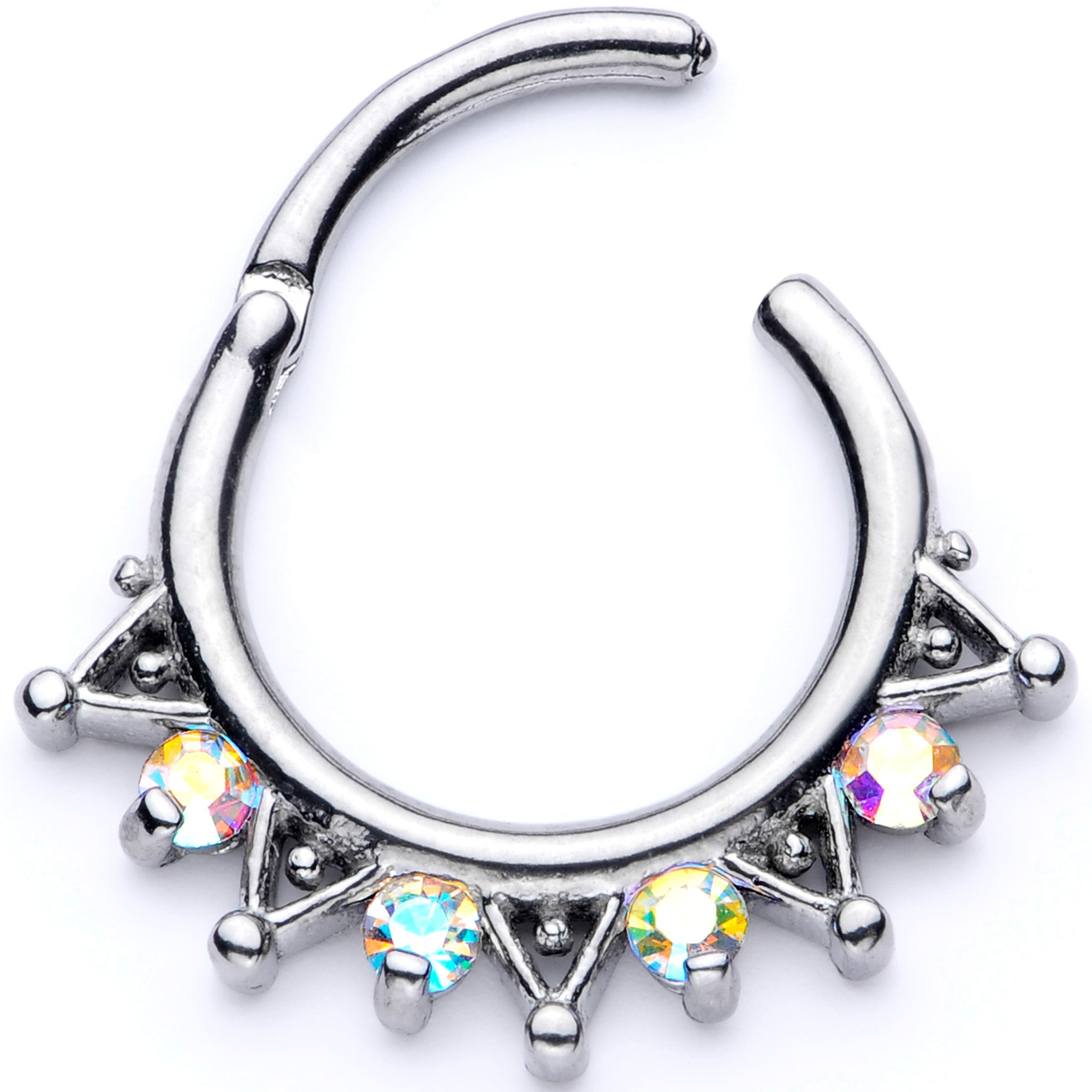 16G 3/8 Aurora CZ Gem Triangles Septum Clicker