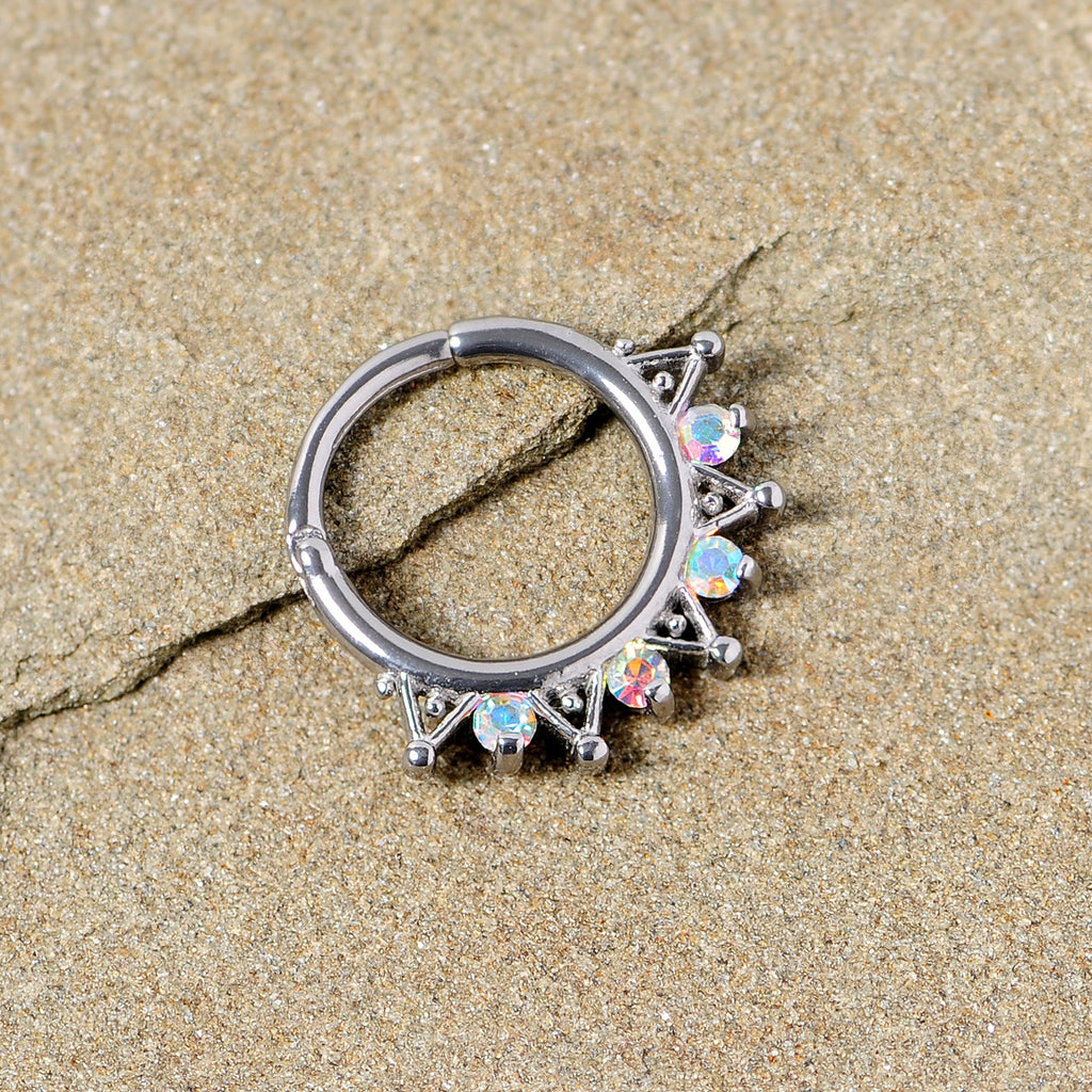 16G 3/8 Aurora CZ Gem Triangles Septum Clicker