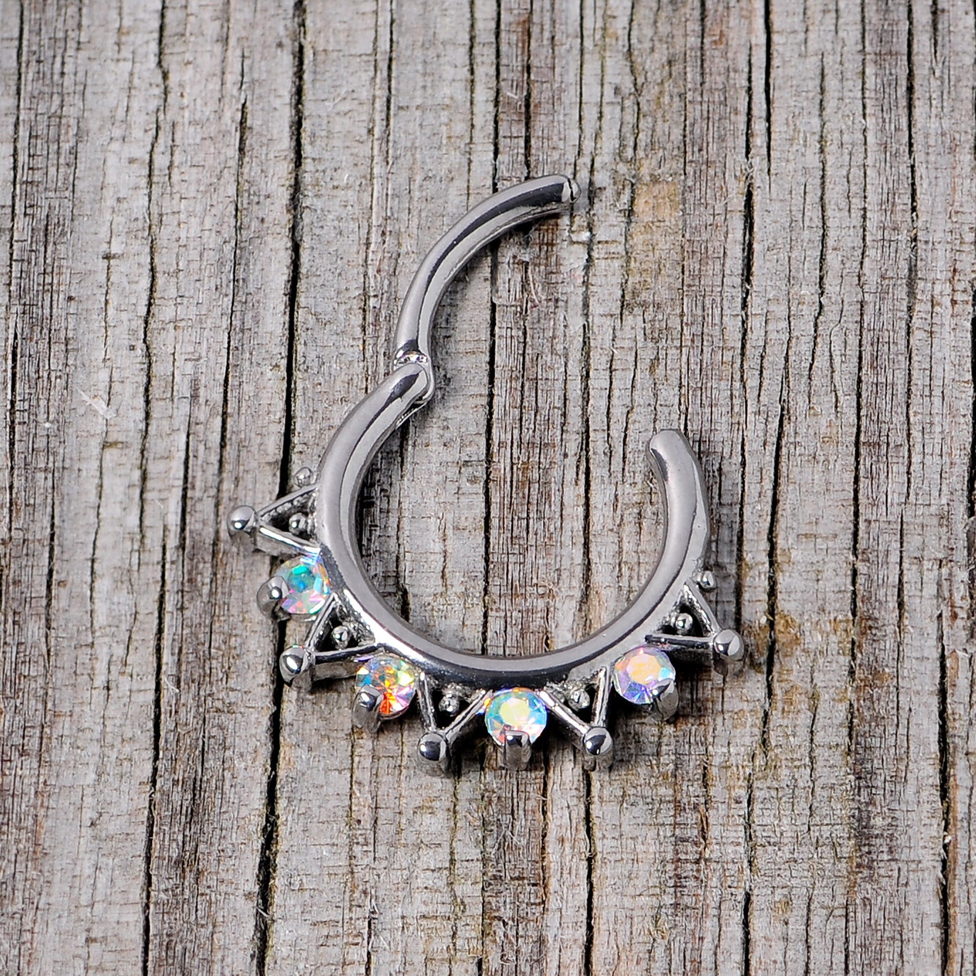 16G 3/8 Aurora CZ Gem Triangles Septum Clicker