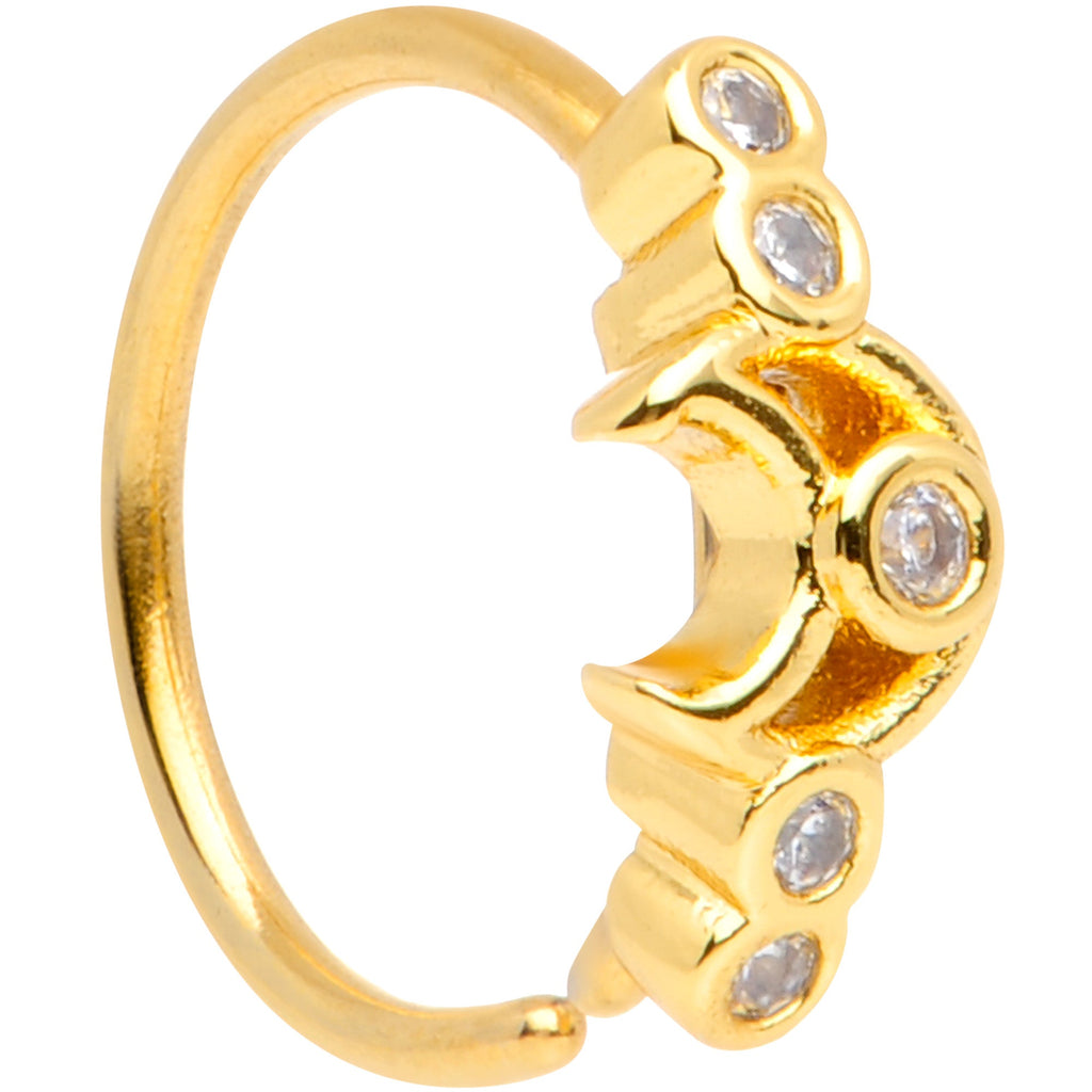 20G 5/16 Clear CZ Gem Gold Tone Crescent Moon Nose Hoop