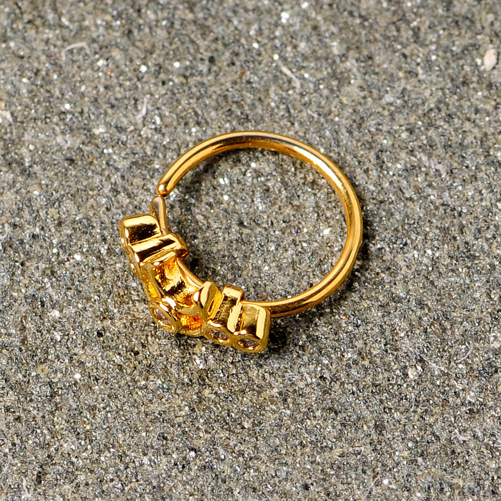 20G 5/16 Clear CZ Gem Gold Tone Crescent Moon Nose Hoop