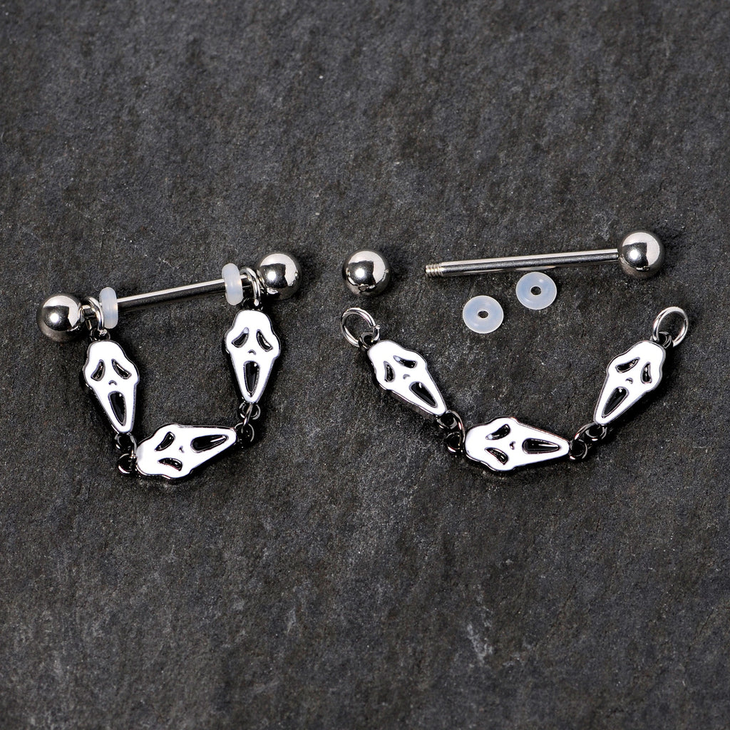 14G 9/16 Scary Screaming Ghost Halloween Dangle Nipple Ring Set