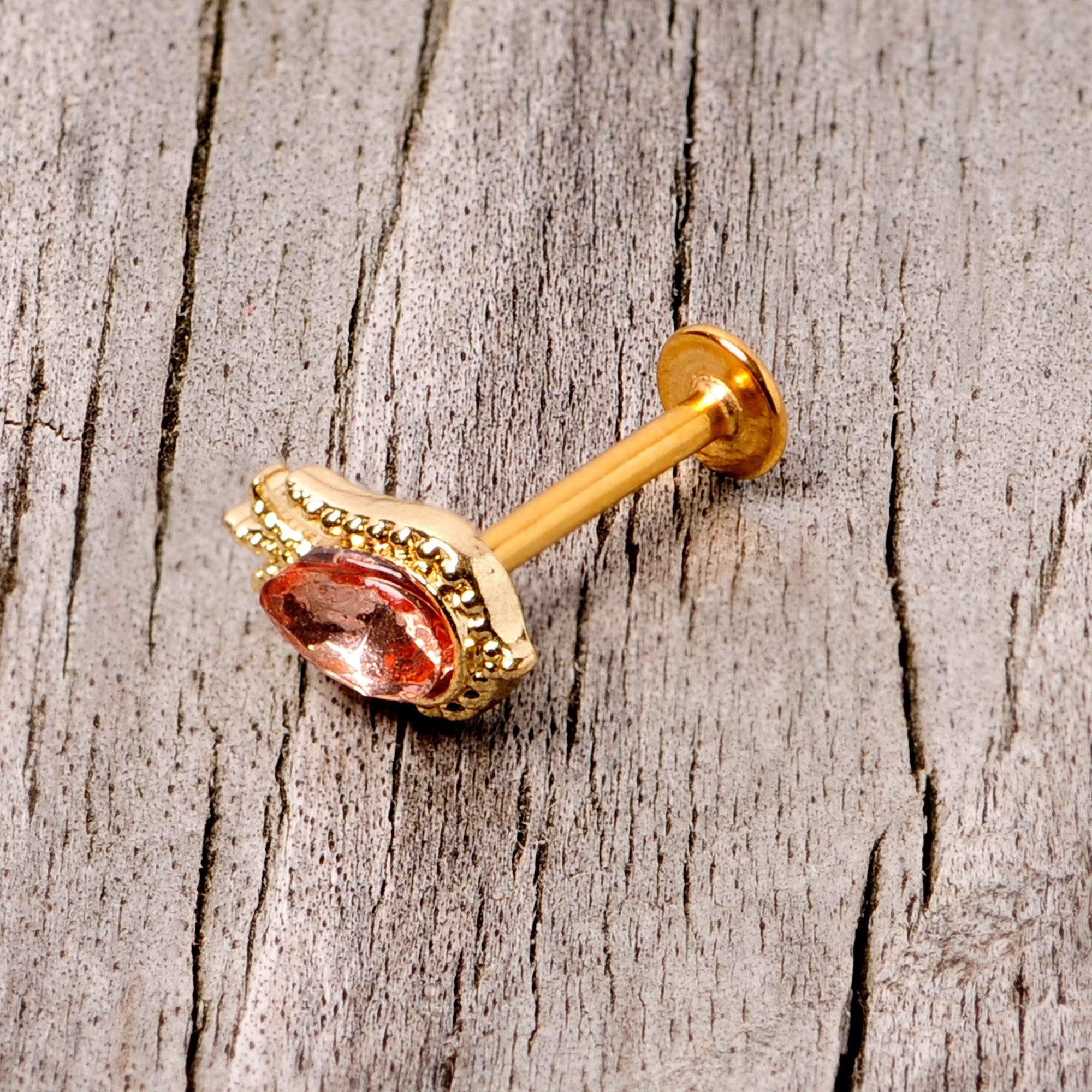 16G 5/16 Pink Gem Gold Tone Tulip Flower Labret Monroe Tragus