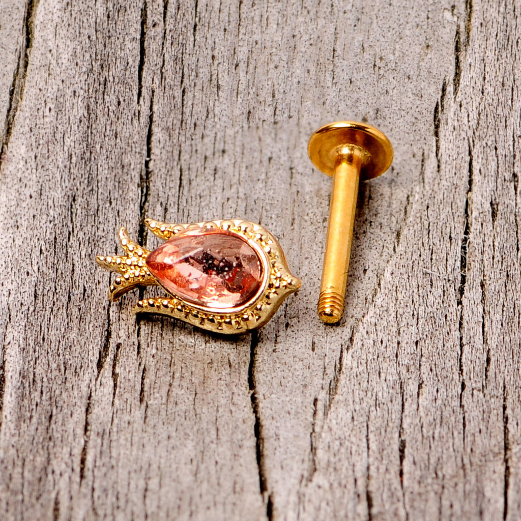16G 5/16 Pink Gem Gold Tone Tulip Flower Labret Monroe Tragus