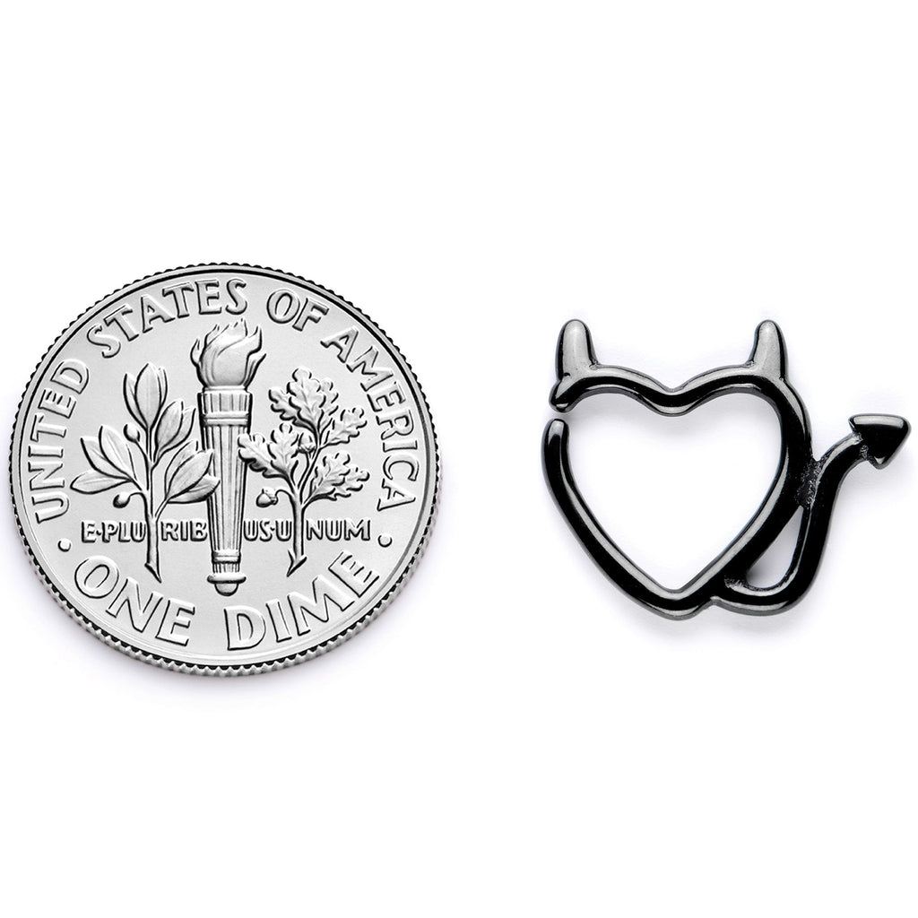 16G 5/16 Black Little Devil Halloween Heart Closure Ring
