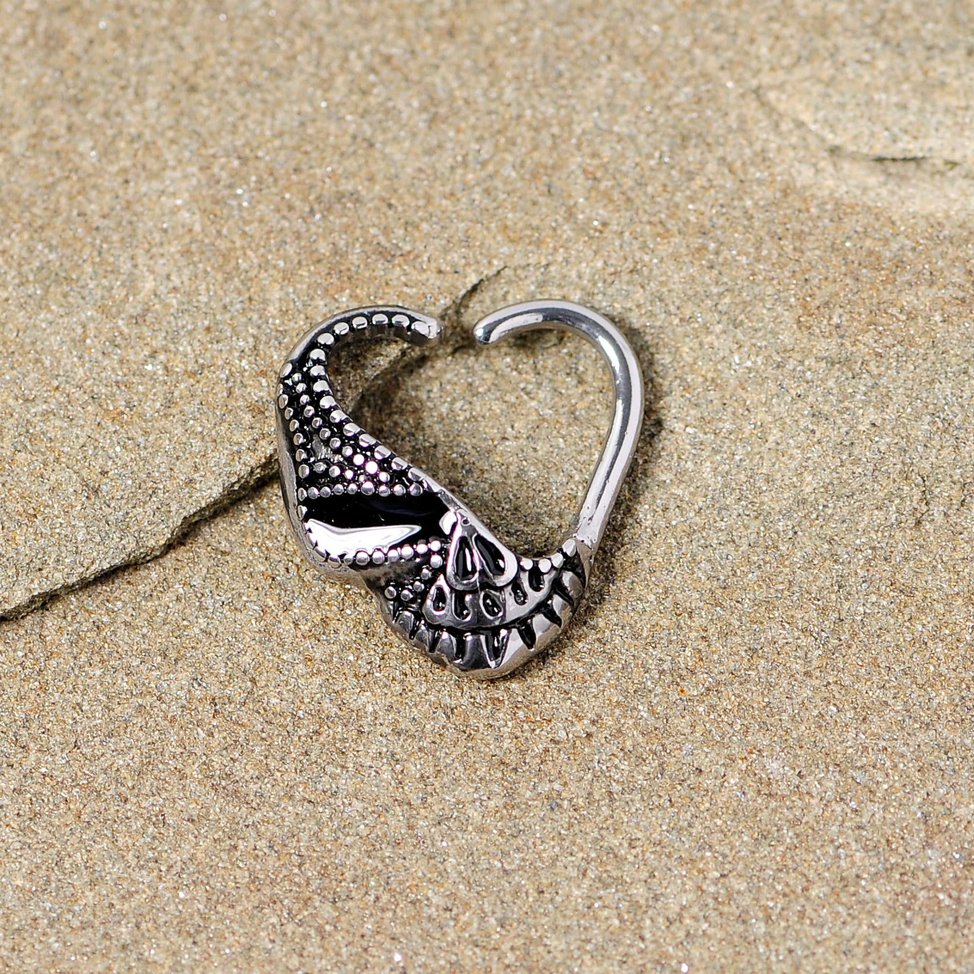 16G 3/8 Skull Halloween Right Heart Closure Ring
