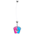 Pink Blue Baby Feet Dangle Pregnancy Belly Ring