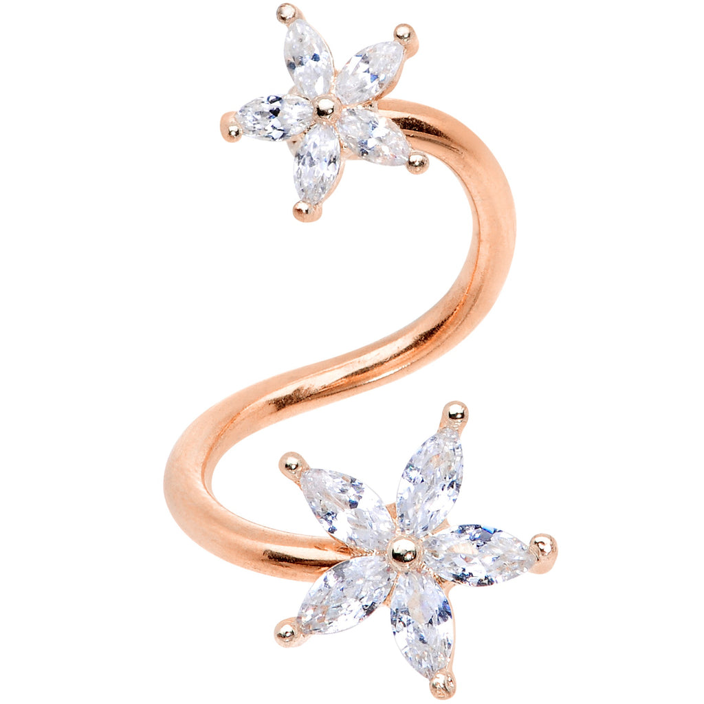 14G Clear Gem Rose Gold Hue Star Flower Spiral Twister Belly Ring