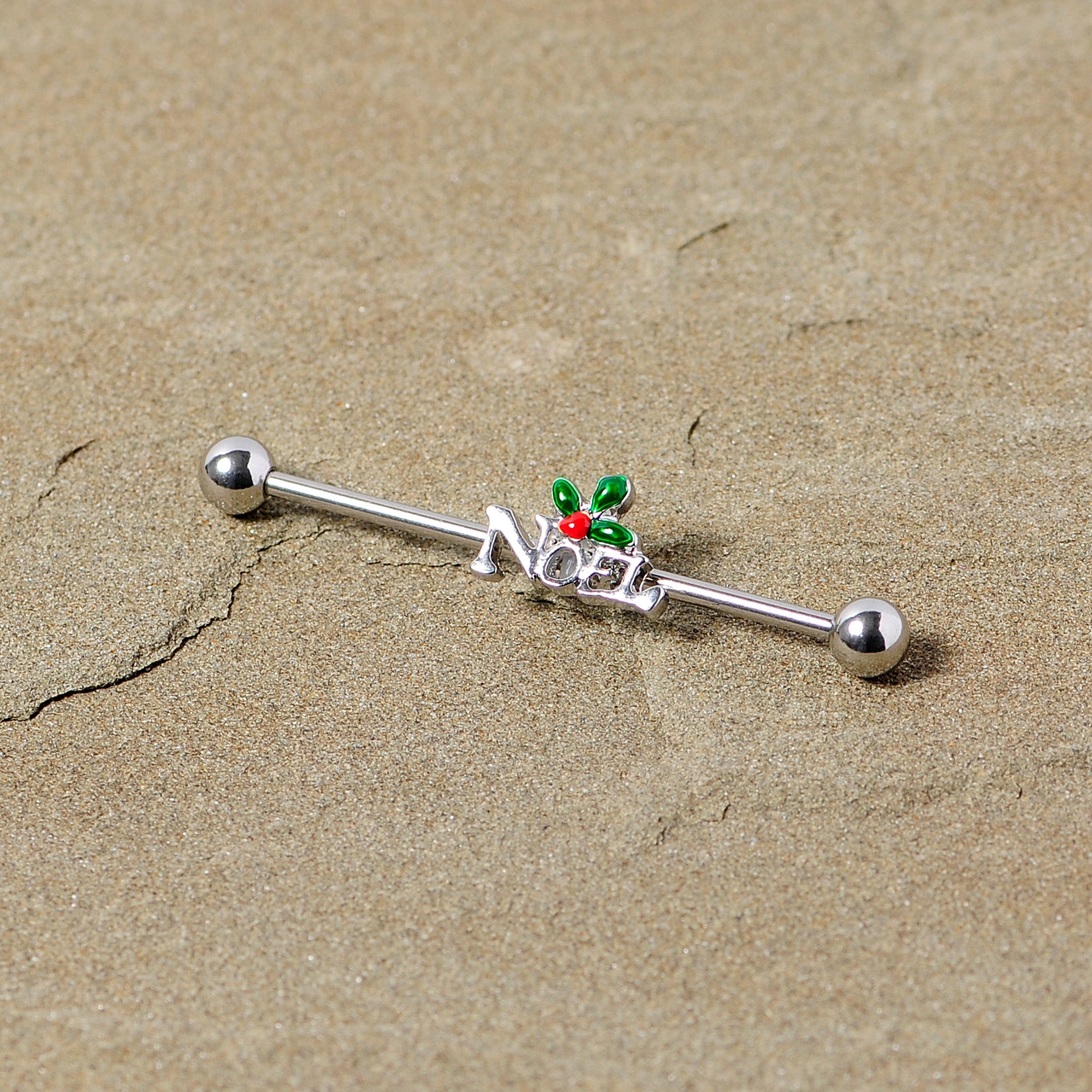 14G Red Gem Noel Holiday Christmas Industrial Barbell 38mm