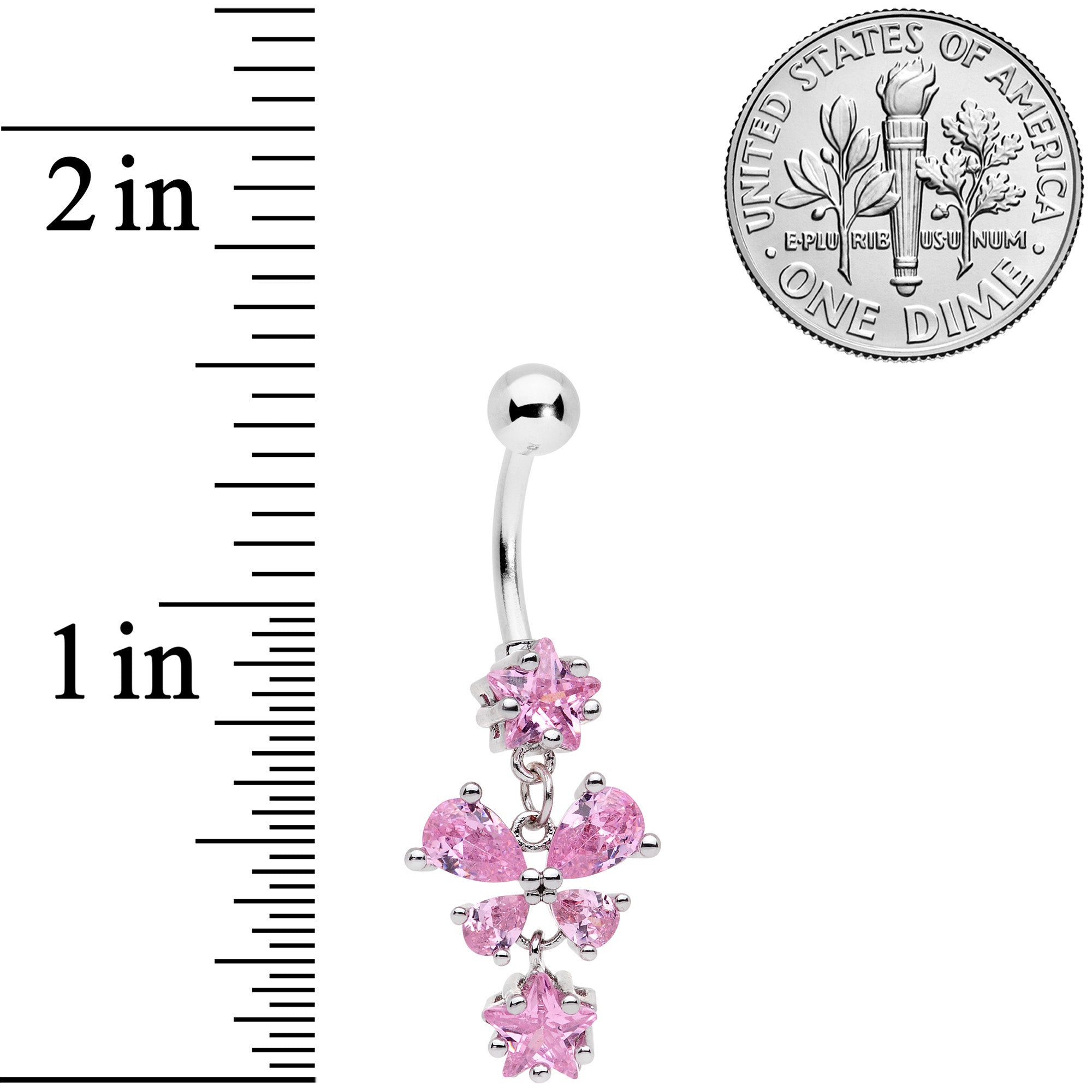 Pink Gem Star Bow Dangle Belly Ring