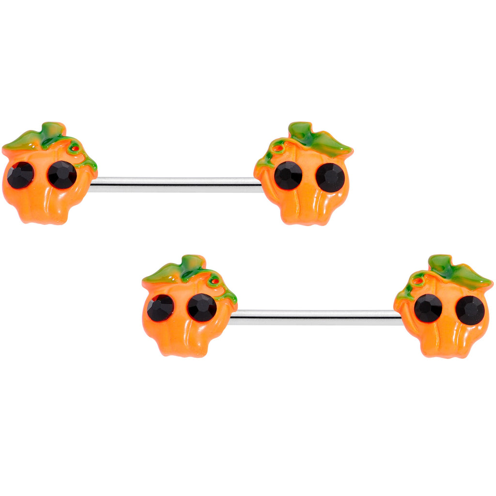 14G 5/8 Orange Jack O Lantern Pumpkin Halloween Nipple Ring Set