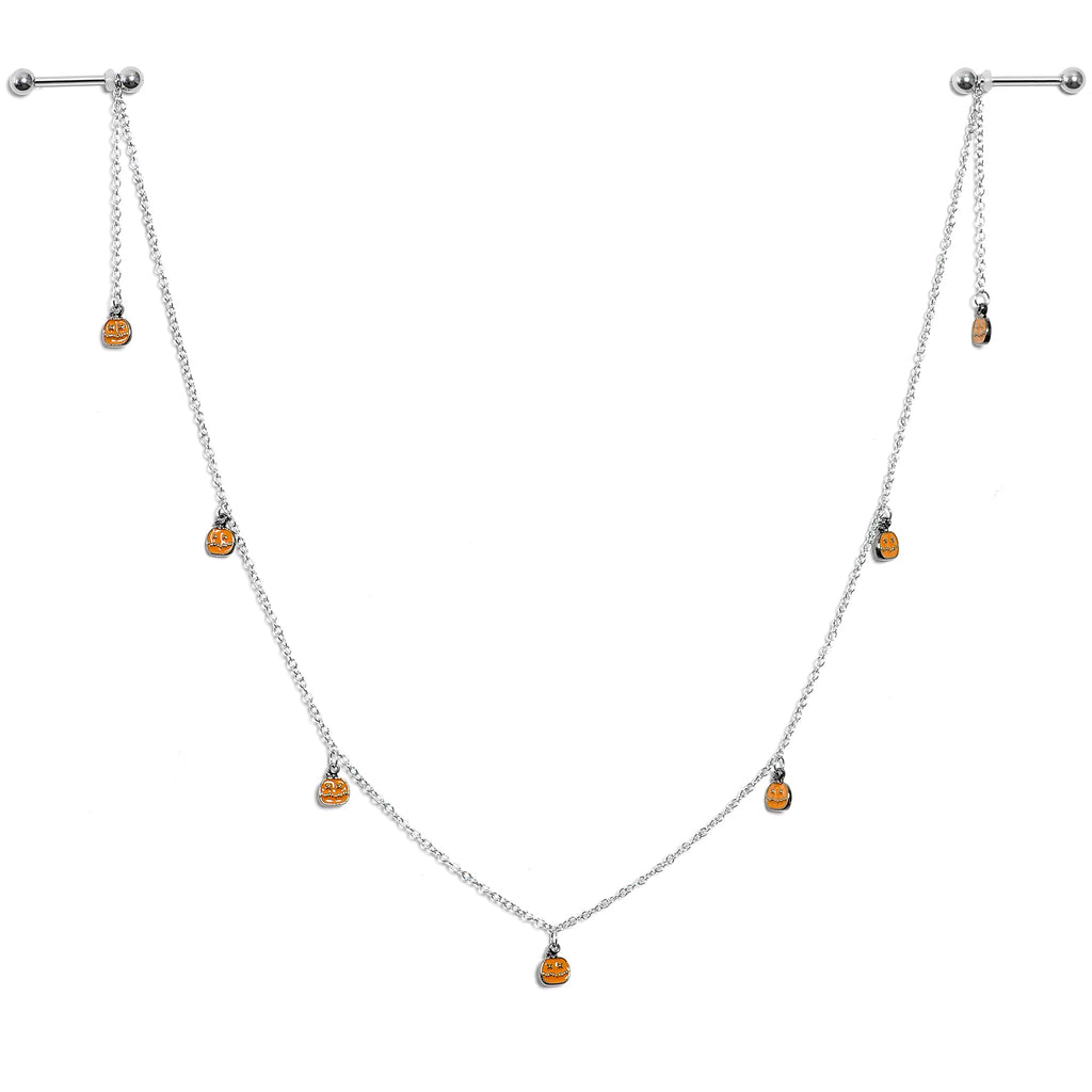 14G 5/8 Orange Pumpkin Patch Halloween Dangle Nipple Chain