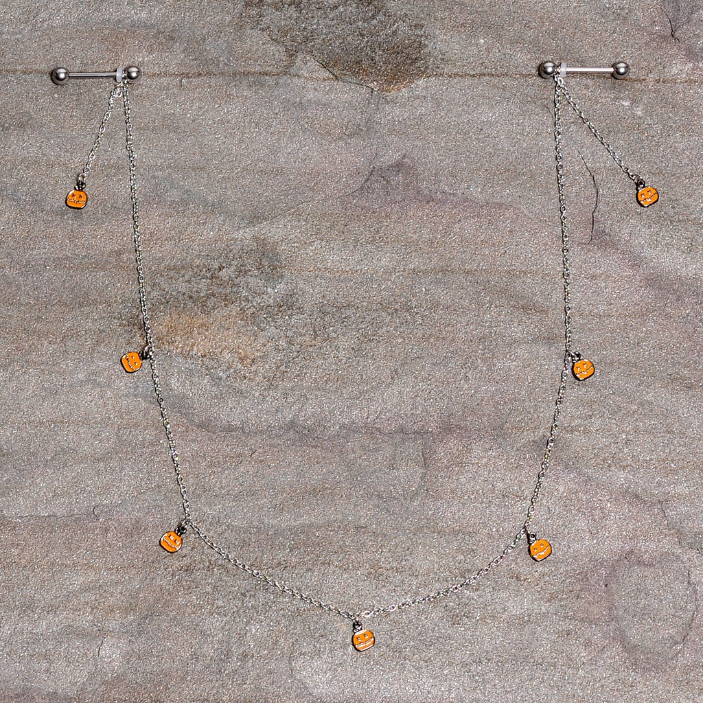 14G 5/8 Orange Pumpkin Patch Halloween Dangle Nipple Chain