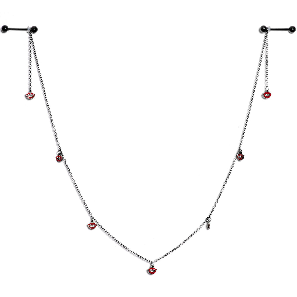14G 5/8 Red Black Monster Fang Halloween Dangle Nipple Chain