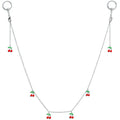 14G 9/16 Clear Gem Red Cherry Captive Ring Dangle Nipple Chain