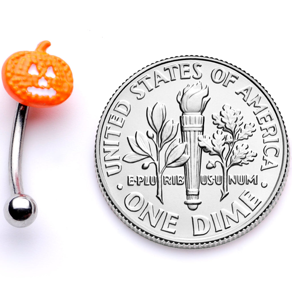 16G 5/16 Jack O Lantern Pumpkin Halloween Curved Eyebrow Ring