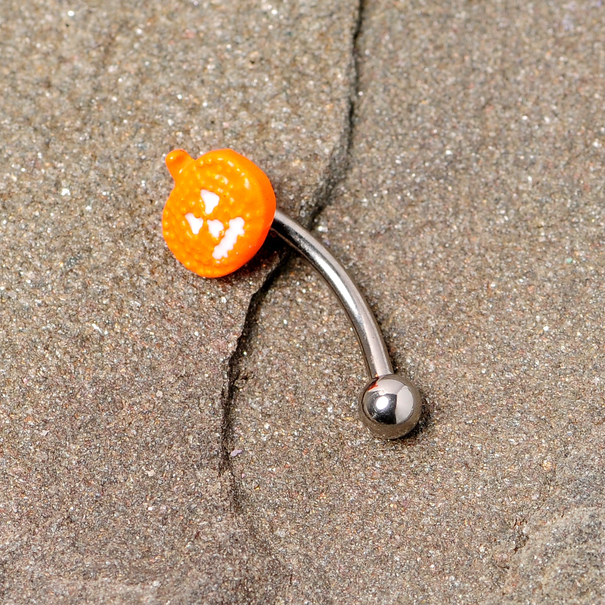 16G 5/16 Jack O Lantern Pumpkin Halloween Curved Eyebrow Ring