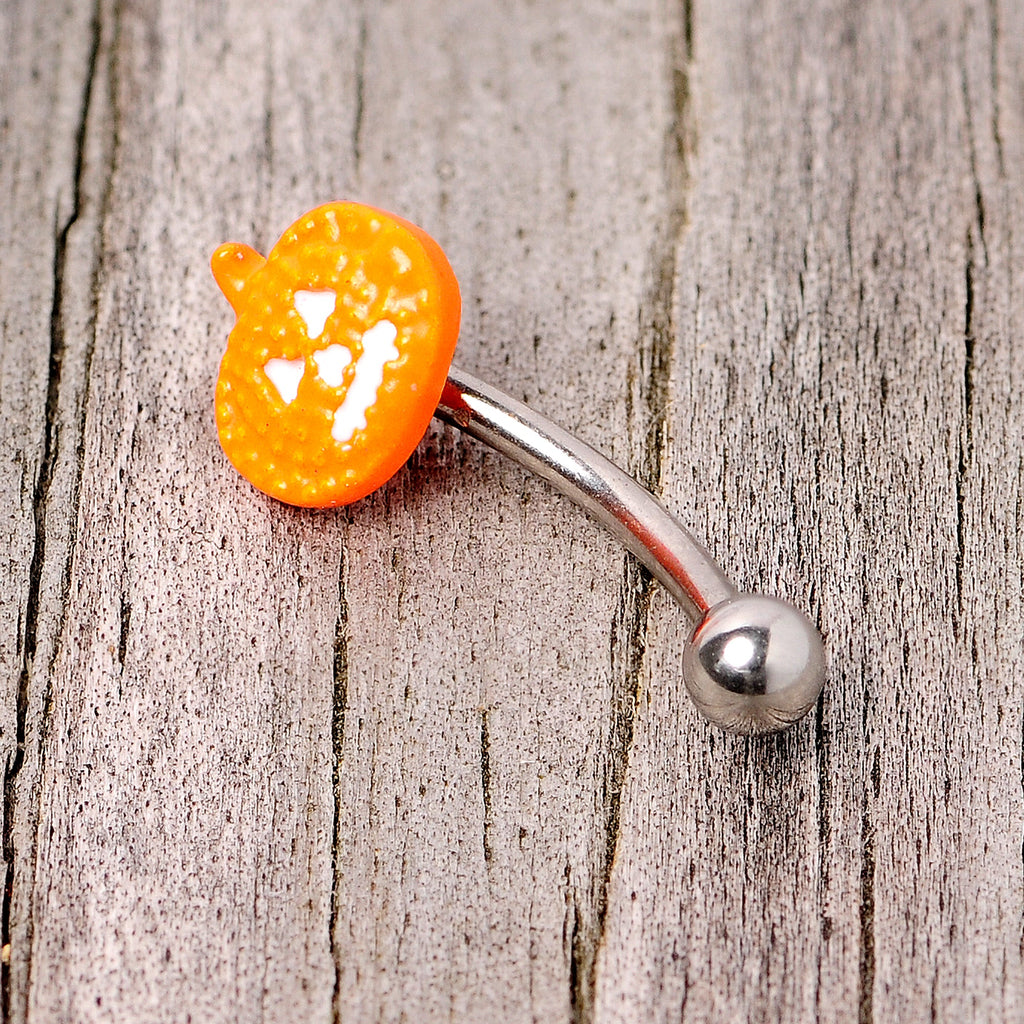 16G 5/16 Jack O Lantern Pumpkin Halloween Curved Eyebrow Ring