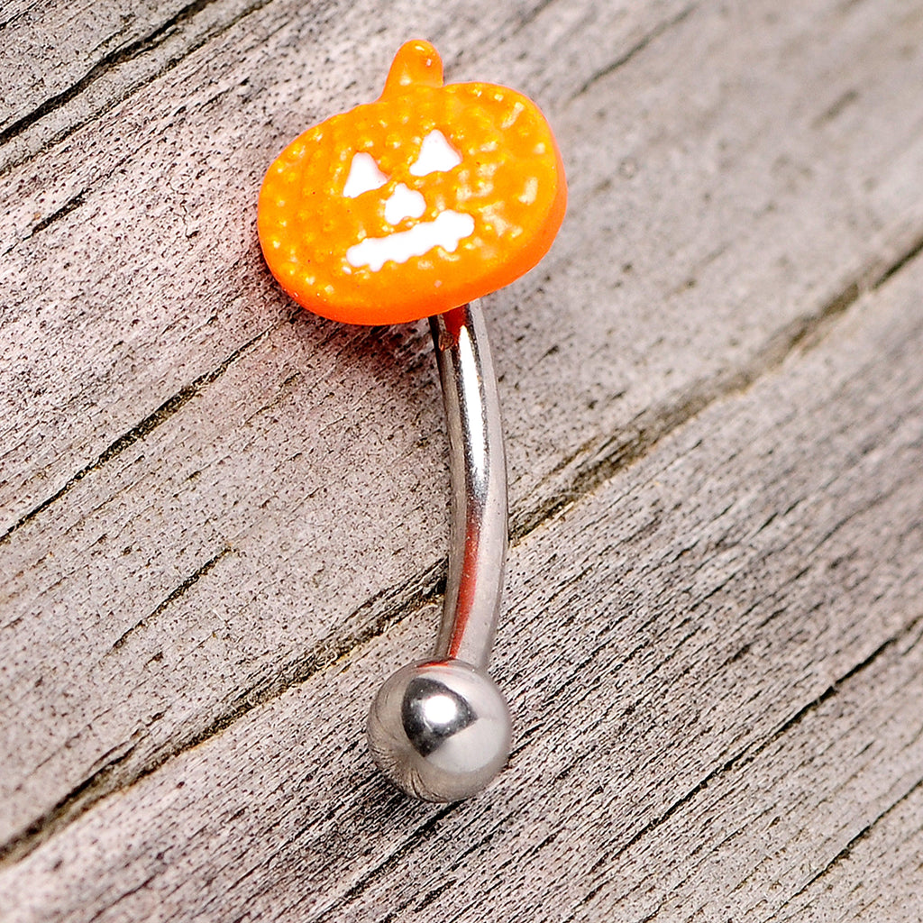16G 5/16 Jack O Lantern Pumpkin Halloween Curved Eyebrow Ring