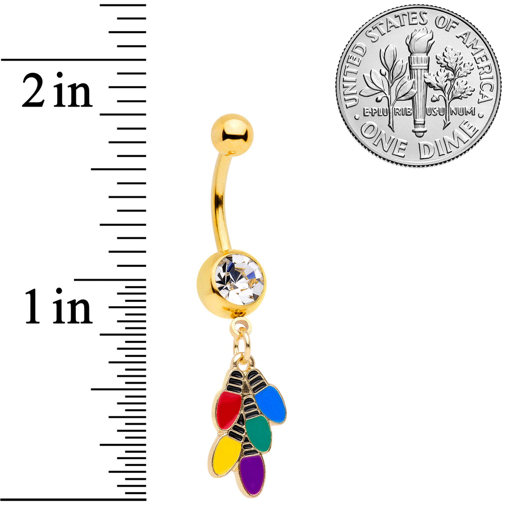 Clear Gem Gold Tone Christmas Lights Holiday Dangle Belly Ring