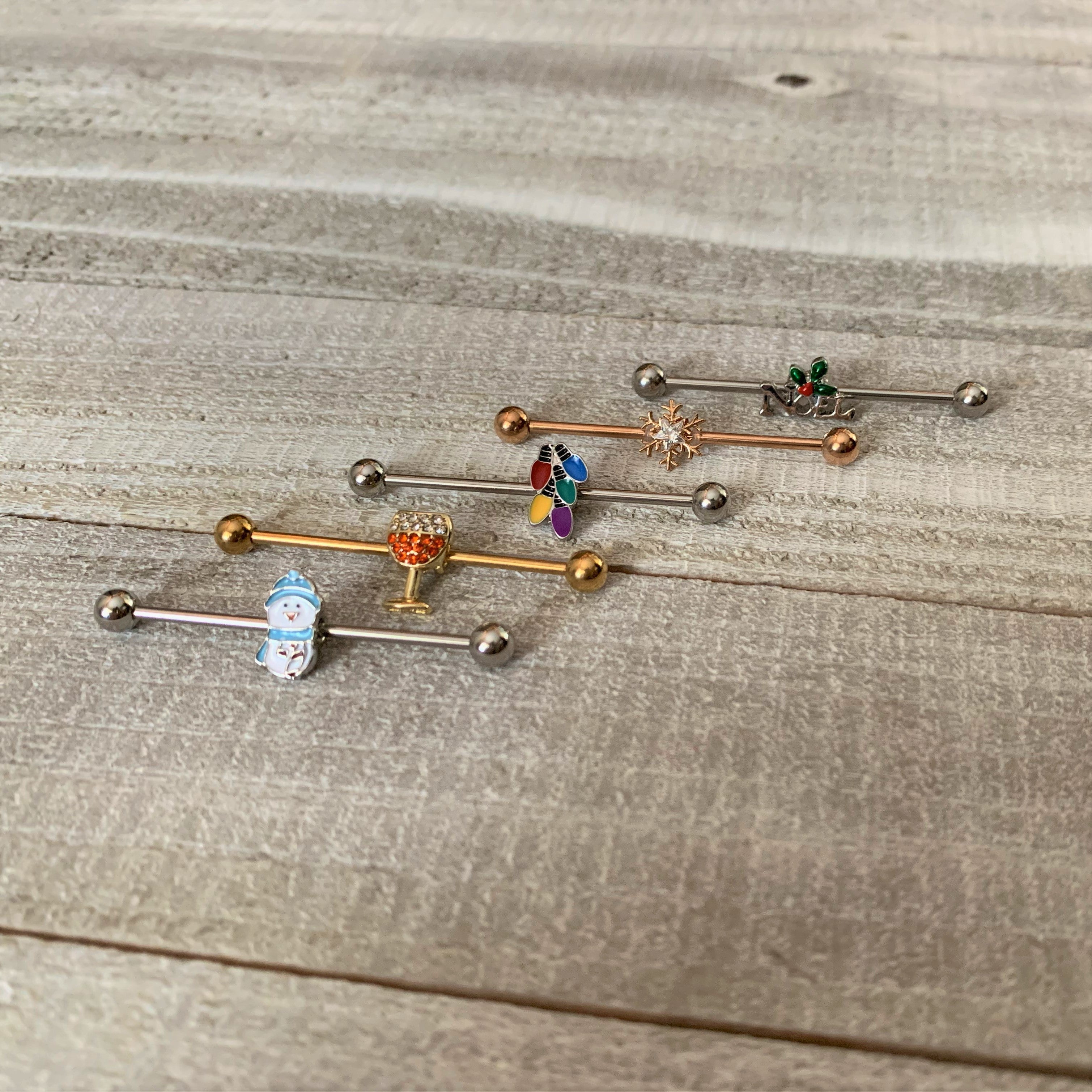 14G Snowman Winter Holiday Industrial Barbell 38mm