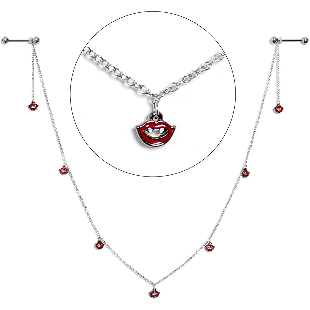 14G 5/8 Red Monster Fang Halloween Dangle Nipple Chain