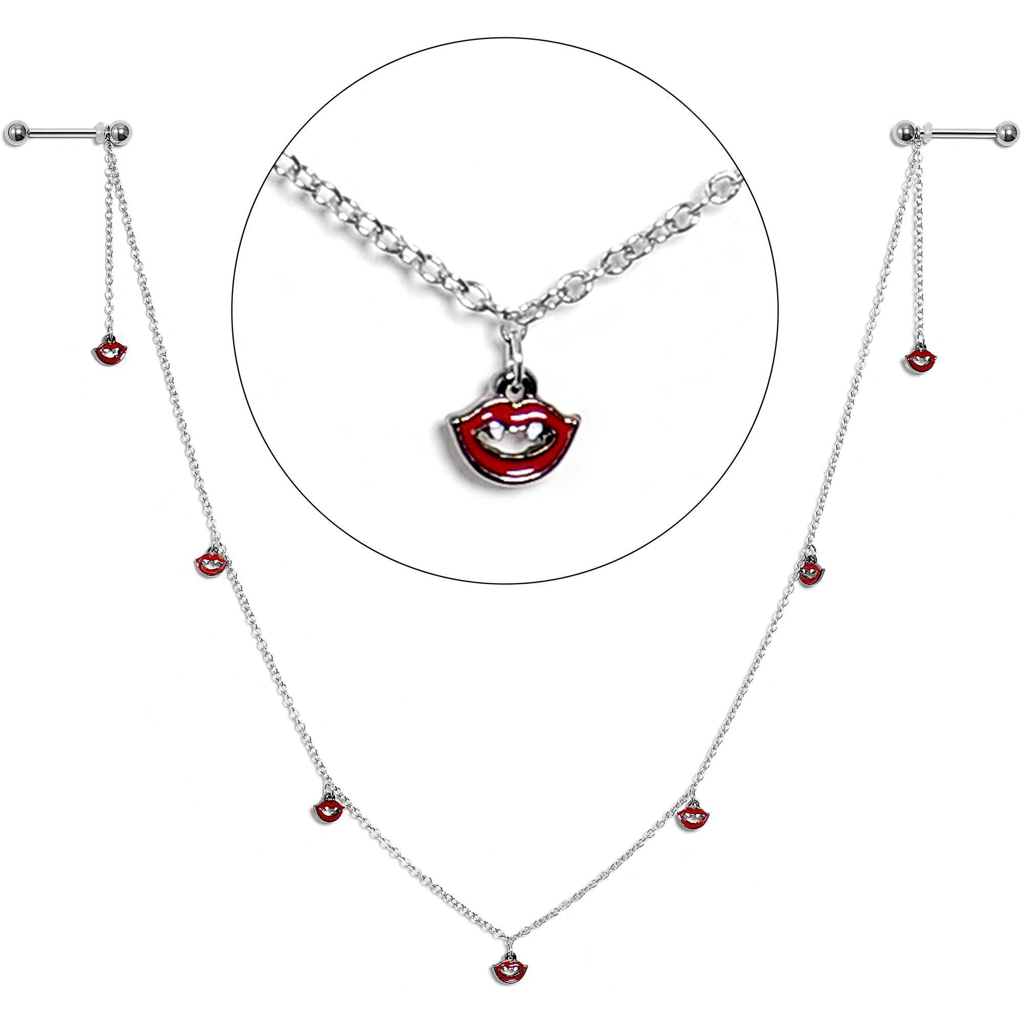 14G 5/8 Red Monster Fang Halloween Dangle Nipple Chain