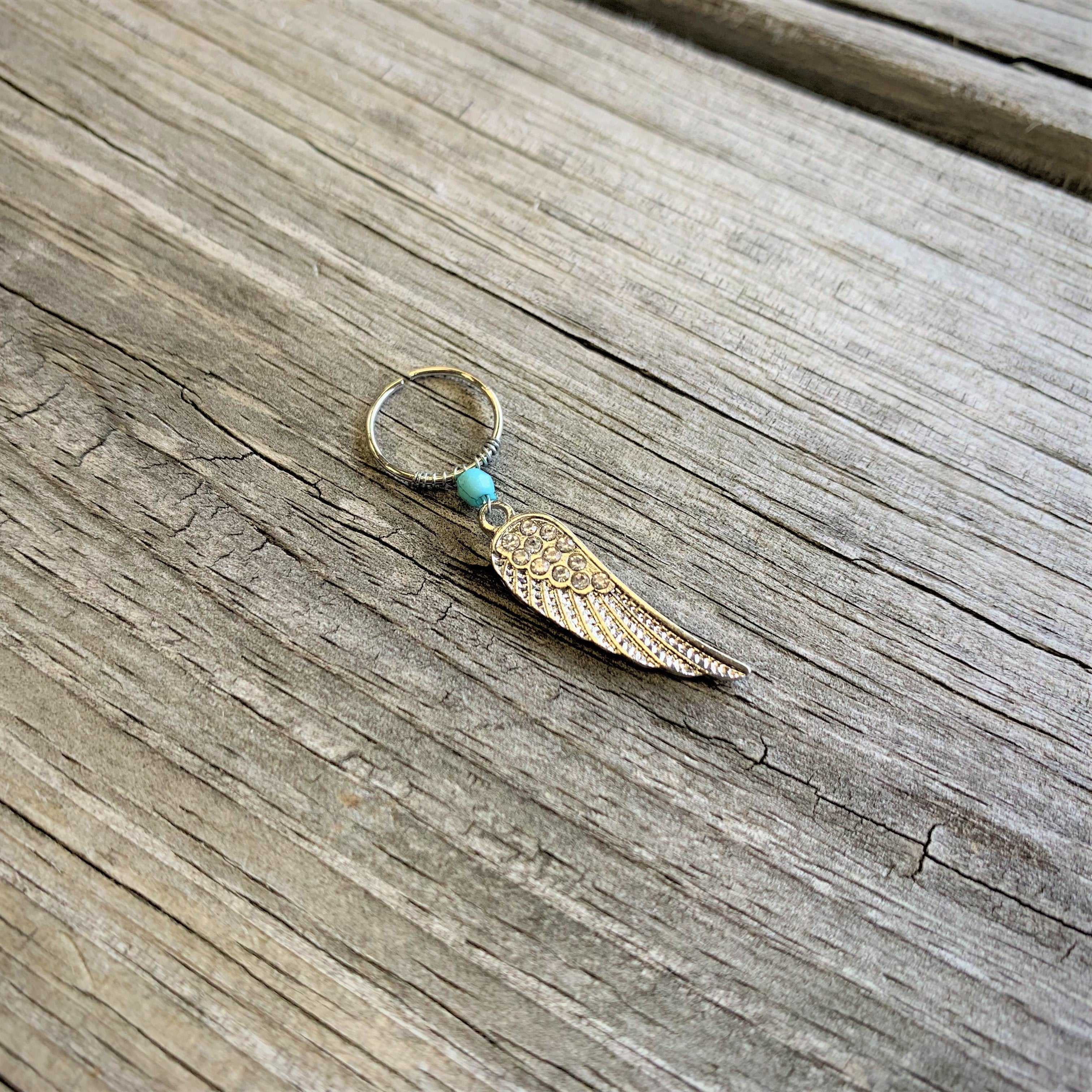 20G 3/8 Clear Gem Feather Feathered Wing Dangle Closure Ring