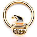 16G 3/8 Gold Tone Witch Hat Cat Halloween Hinged Segment Ring