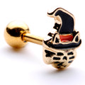 16G 1/4 Black Gold Tone Witch Hat Cat Halloween Cartilage Tragus