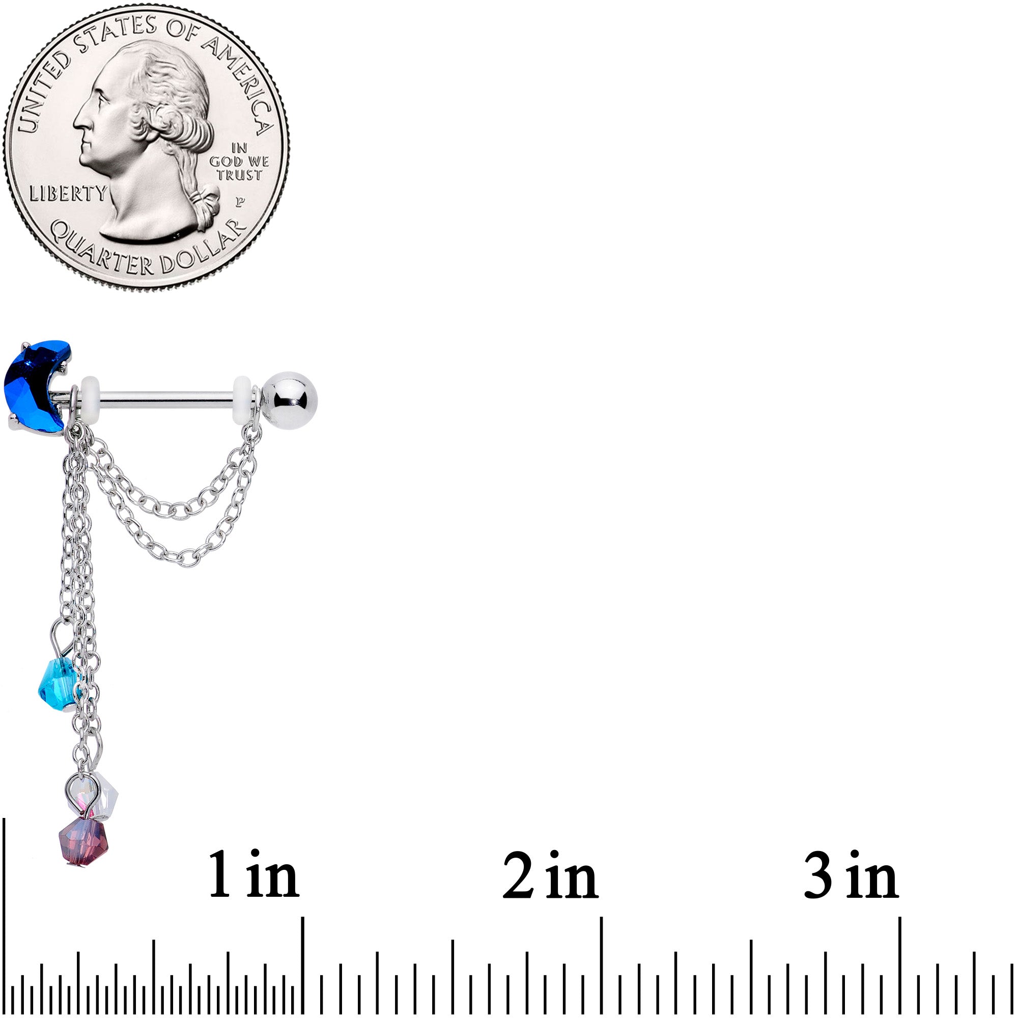 14G 9/16 Blue Purple Gem Moon Trio Dangle Nipple Ring Set
