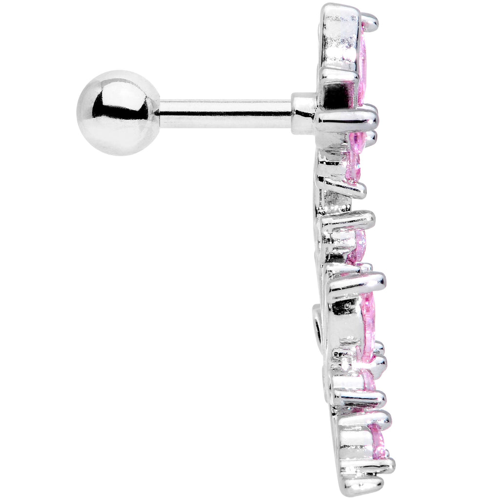 16G 1/4 Pink CZ Gem Butterflies Left Ear Cartilage Tragus