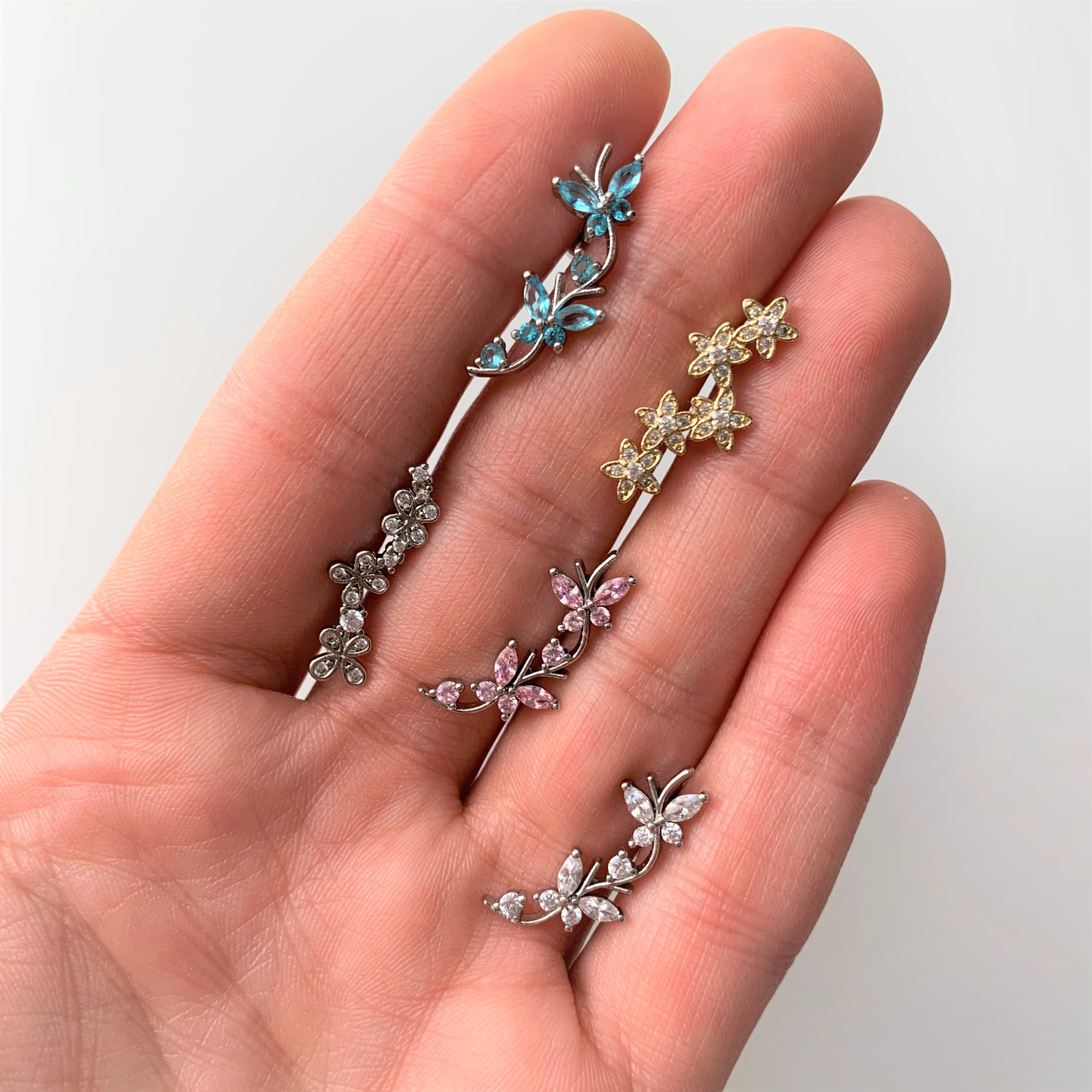 16G 1/4 Clear CZ Gem Butterflies Left Ear Cartilage Tragus