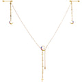 14G 9/16 Blue Pink Gem Gold Tone Moon Cross Dangle Nipple Chain