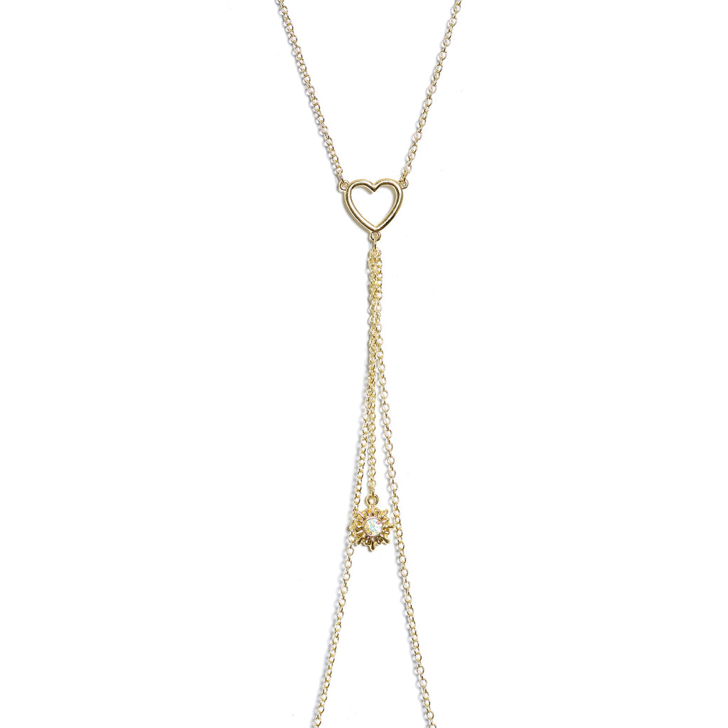 14G 5/8 Aurora Gem Gold Tone Sun Heart Star Nipple Chain Necklace