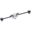 14G Clear Gem Black Bat Halloween Industrial Barbell 38mm