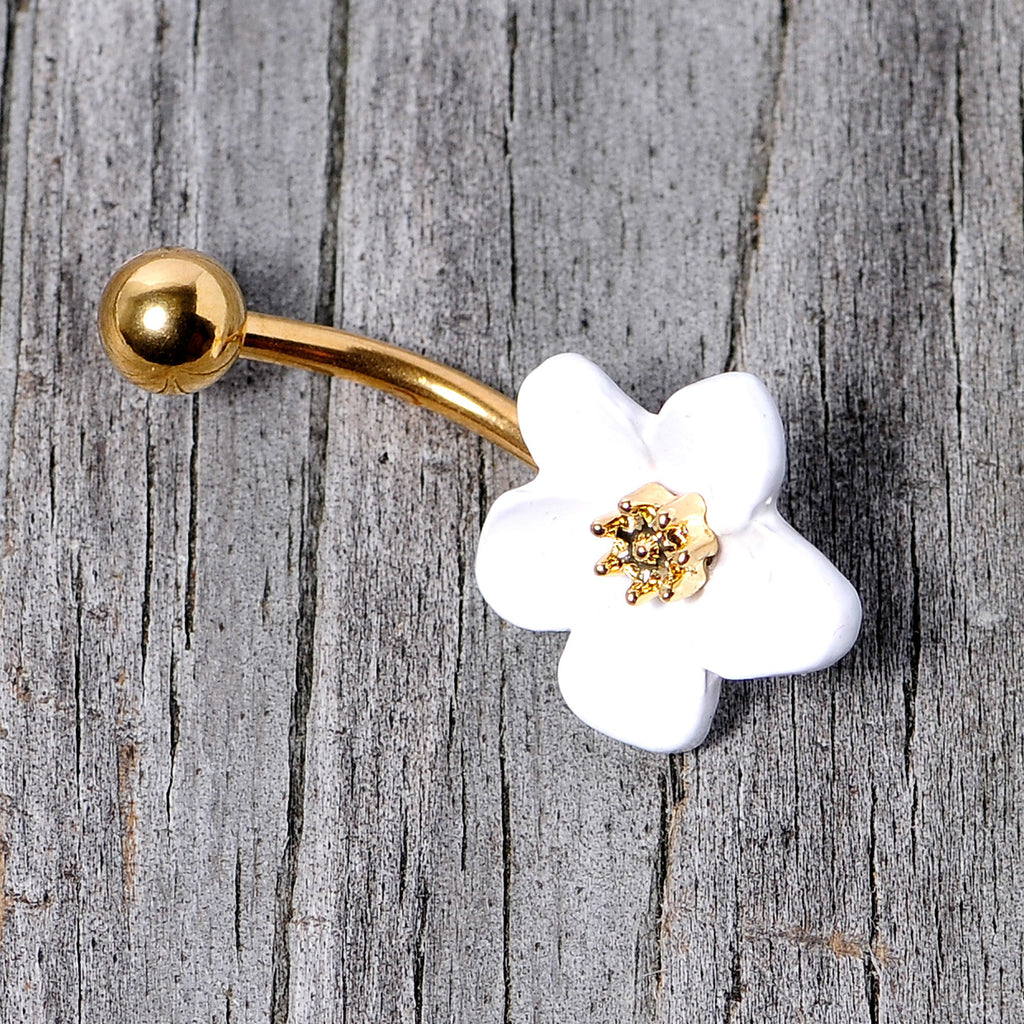 Gold Tone Spring Blossom Pretty White Flower Belly Ring
