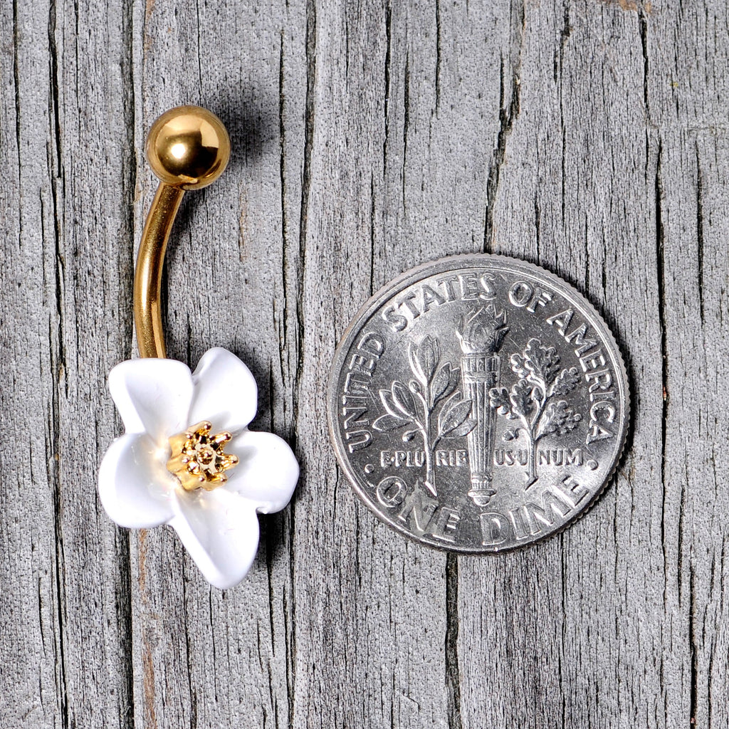 Gold Tone Spring Blossom Pretty White Flower Belly Ring