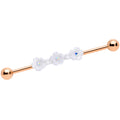 14G Aurora Gem Rose Gold Tone Flower Industrial Barbell 38mm