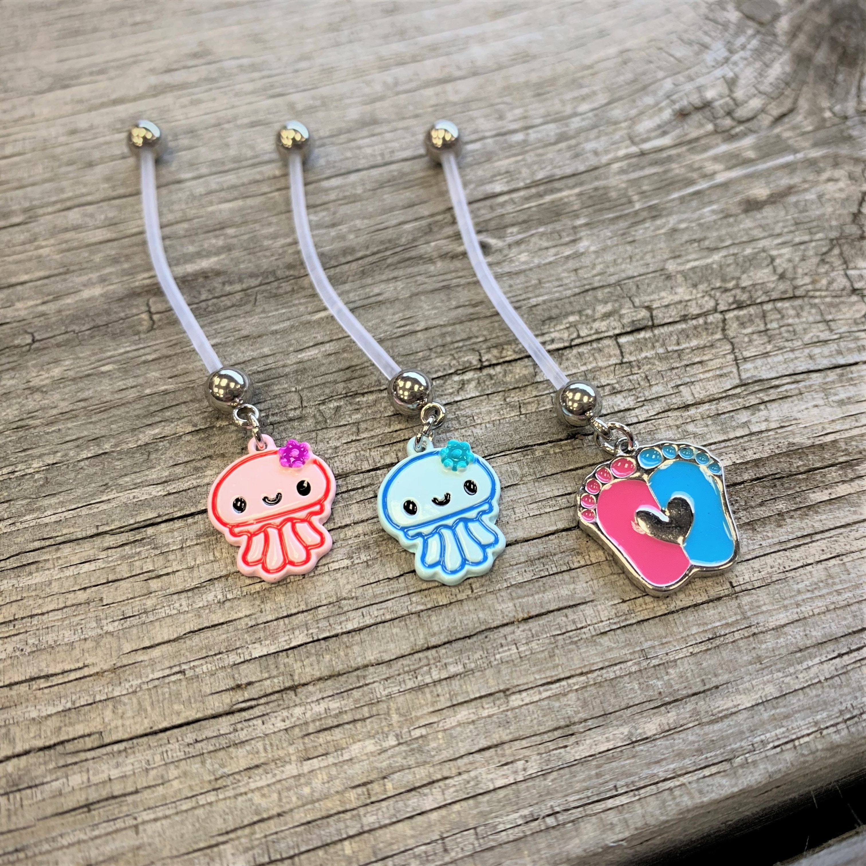 Bundle of Joy Baby Blue Squid Nautical Dangle Pregnancy Belly Ring