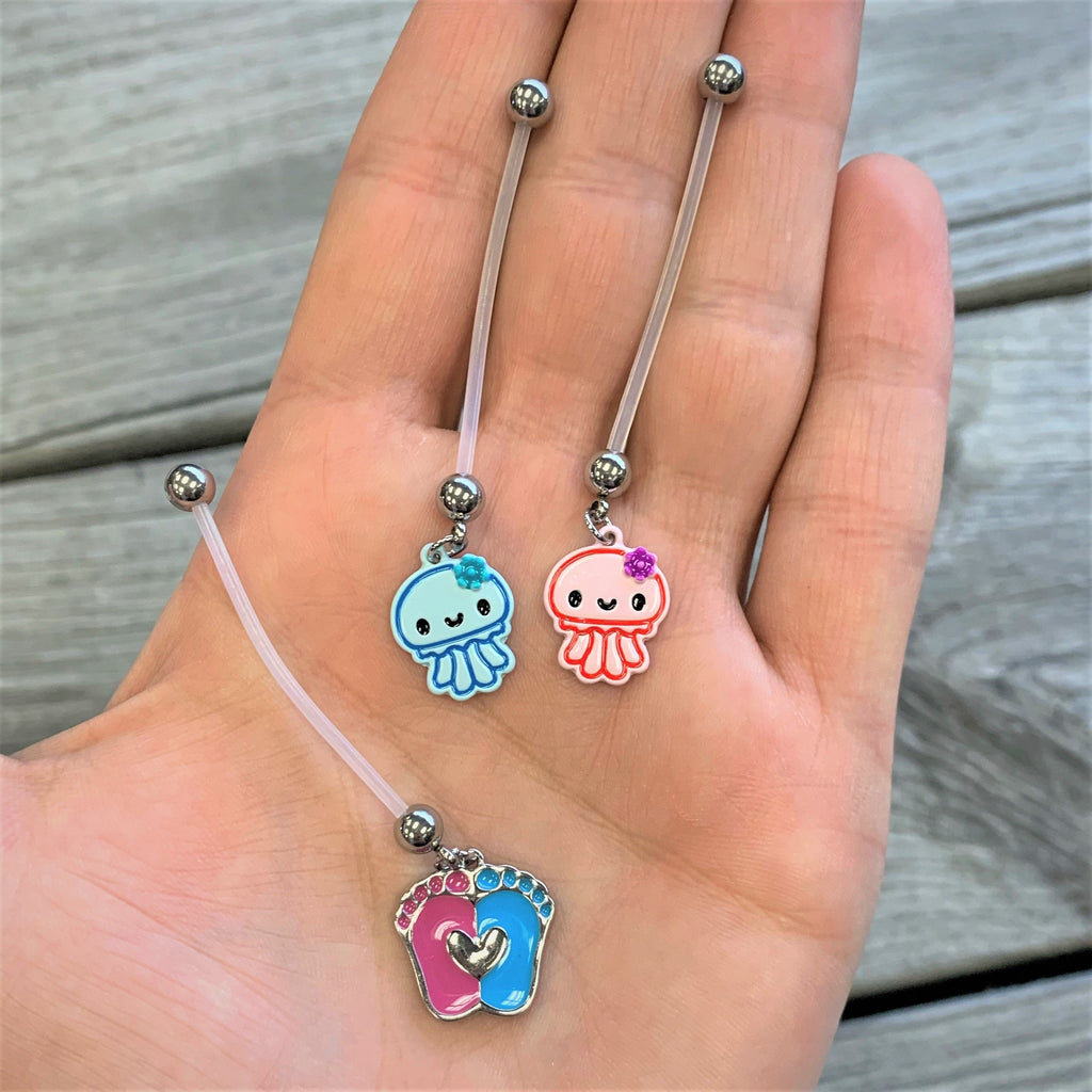 Pink Blue Baby Feet Dangle Pregnancy Belly Ring