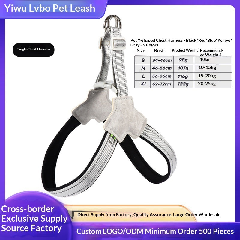 Dog Leash Wholesale Cross-Border New Vest-Style Harness Breathable Y-Shaped Reflective Thickened Outdoor Dog Walking Leash