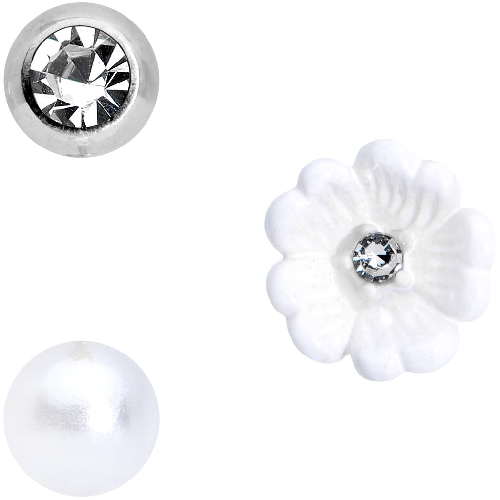 16G 5/16 Clear Gem Flower Labret Tragus Set of 3