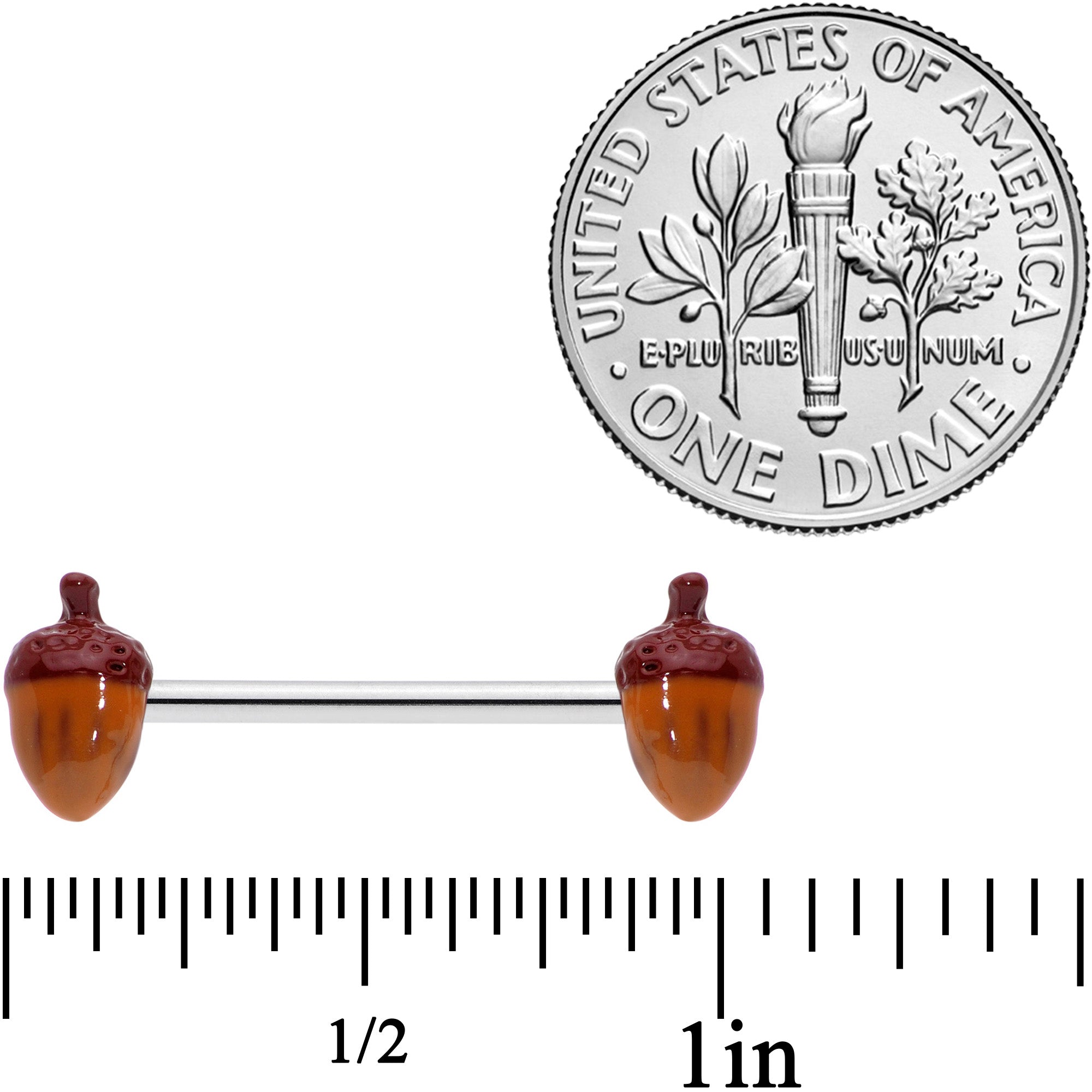 14G 5/8 Brown Autumn Acorn Barbell Nipple Ring Set