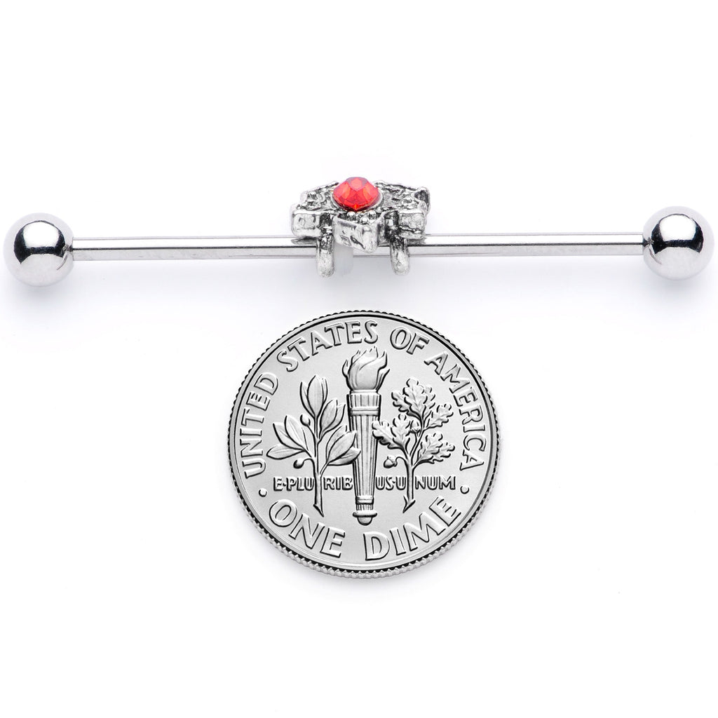 14G Red Gem Holiday Holly Leaf Christmas Industrial Barbell 38mm