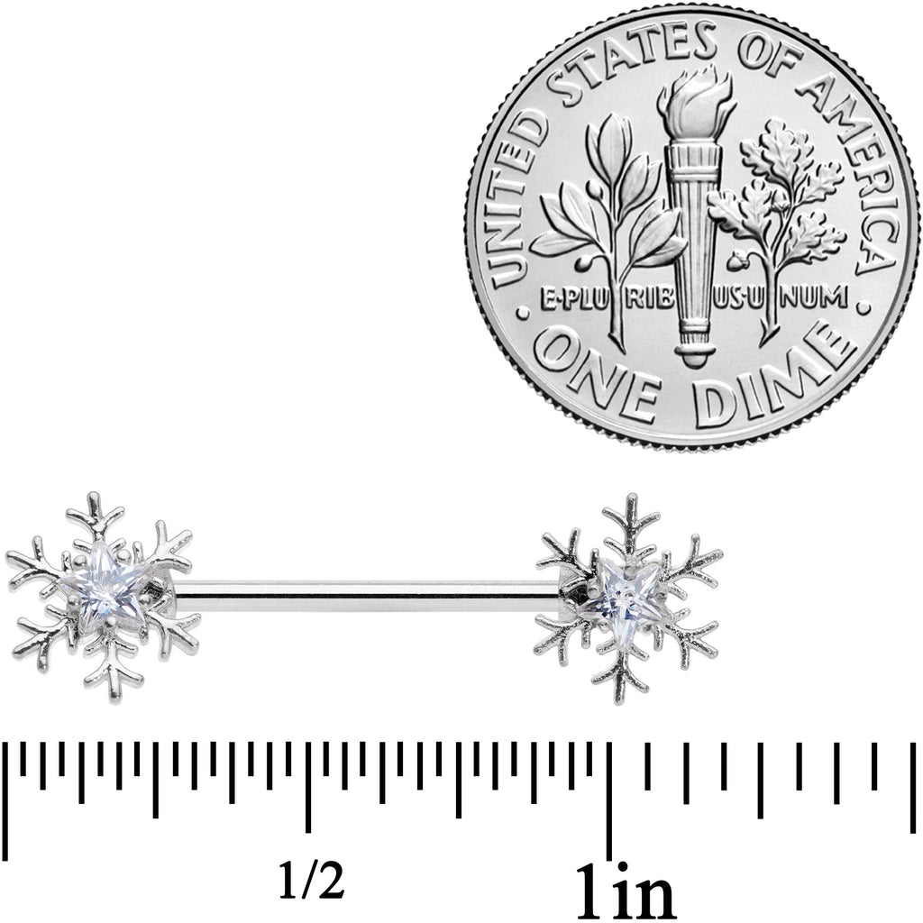 14G 5/8 Clear Gem Snowflake Barbell Nipple Ring Set