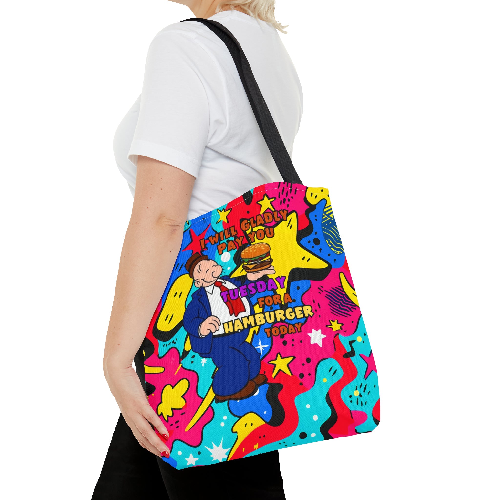 Abstract Comic Pop  AOP Tote Bag featuring Wimpy and his beloved hamburger